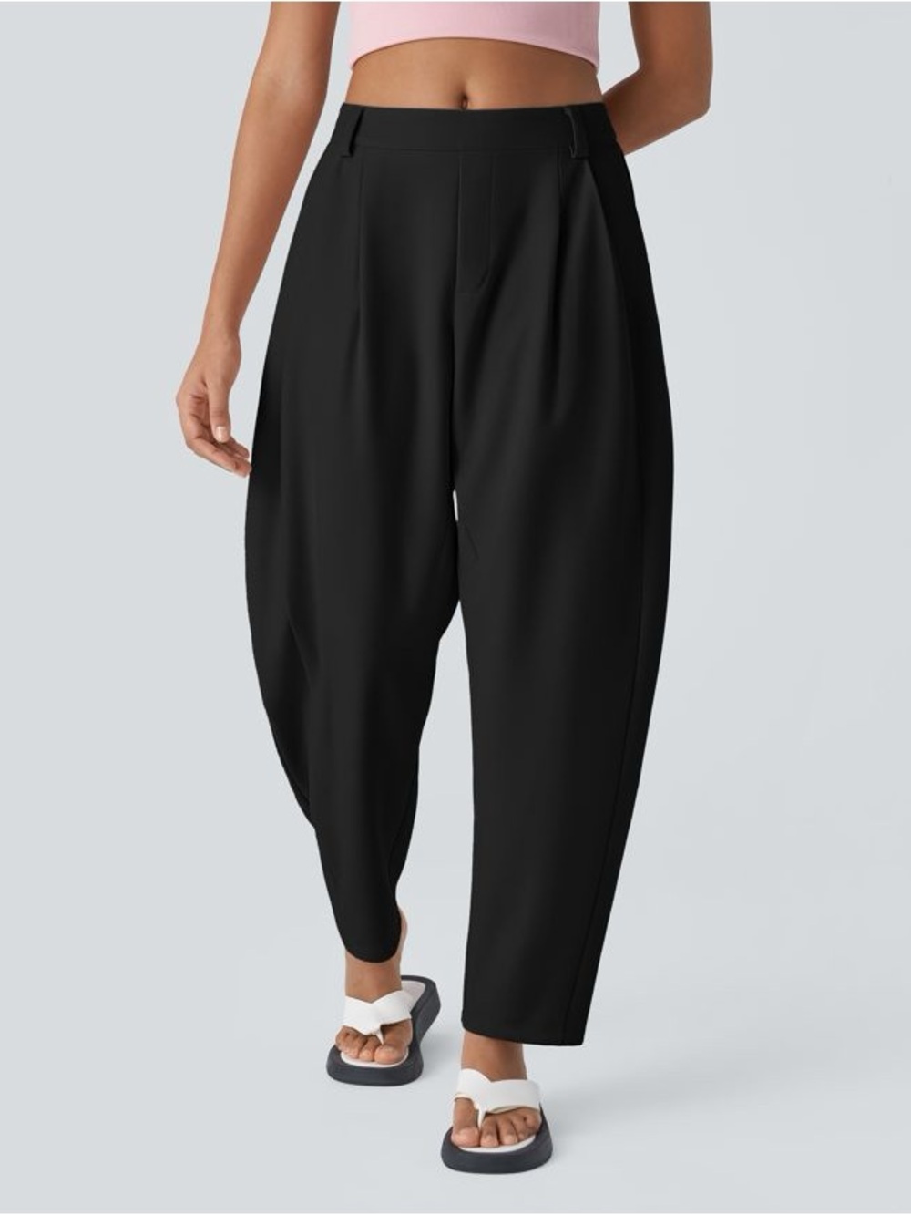 Halara Mid Rise Pocket Barrel Leg Baggy Work Pants Black Womens Small Regular